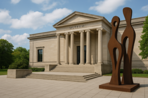 美術館前の屋外彫刻と建物(著作権の展示権をイメージした写真)