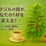 ブラジルの天候とコーヒー価格の関係をイメージしたイラスト