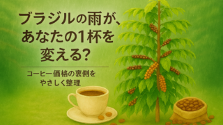 ブラジルの天候とコーヒー価格の関係をイメージしたイラスト