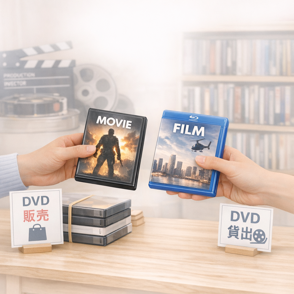 DVDの販売と貸出の違いを示すイメージ画像(頒布権の説明)